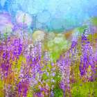 California-Redwood National Park Abstract of lupine flowers in fog Art Print
